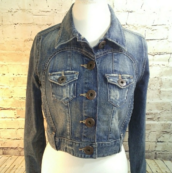 Guess Jackets & Blazers - [Guess]Denim Jean Jacket Distressed Cropped